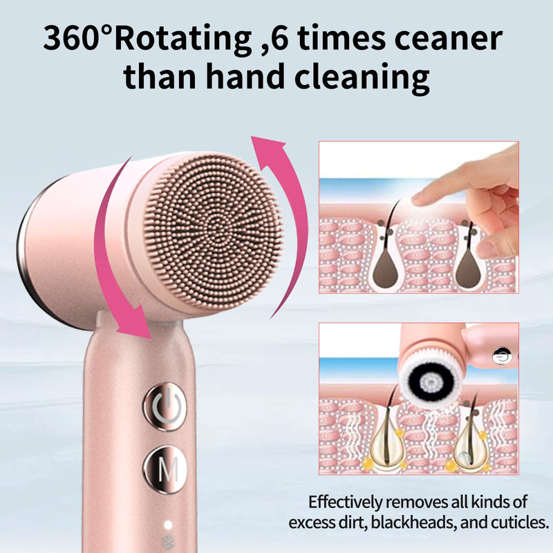 [Australia] - Electric Facial Cleansing Brush,8-in-1 Face Cleansing Brush with Hot & Cold Compress, 6 Brush Heads, 3 Spin Speeds, Waterproof face Scrubber for Exfoliating, Deep Cleansing,Massaging (Pink) Pink 
