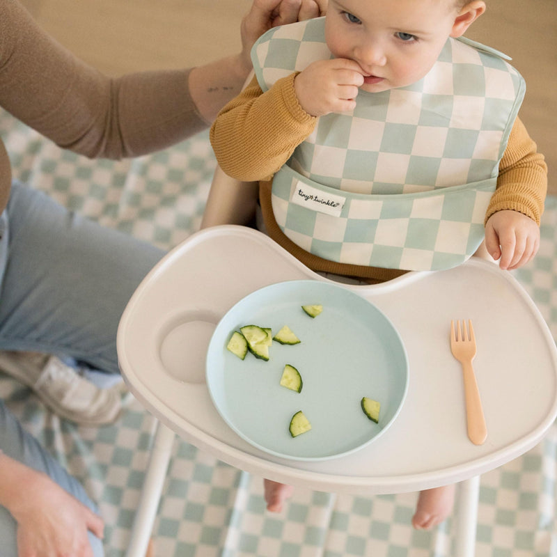 [Australia] - Tiny Twinkle Mess-Proof Splat Mats for Under high Chairs or Table Cover Art Projects for Baby and Toddler - Waterproof, Washable Floor or Table Splash mat 51" x 51" (Sage Checkers) 51x51inch Sage Checkers 