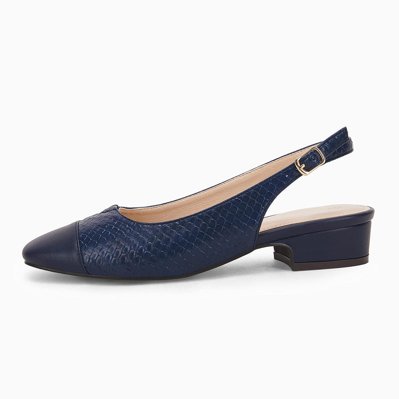 Rilista Women's Slingback Low Heels Closed Toe Chunky Block Heel Comfortable Office Dress Pumps Shoes 9 Navy