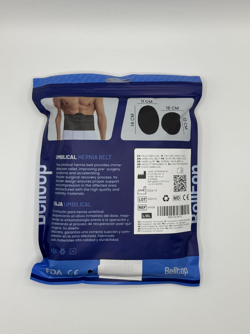 Umbilical Hernia Belt for men & women. Wider Abdominal Binder - 2 x compression pads for naval (double thickness). Hernia support belt (prevent surgery): ventral, epigastric, belly button hernias (L/XL) L/XL (39 to 52 inch umbilical area)