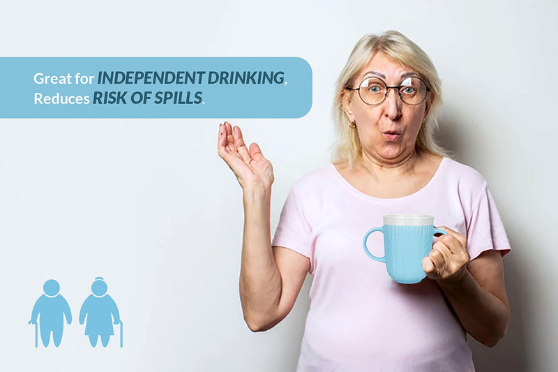 Two Handled Mug, Ideal for Weak Grip, Arthritis Disability Drinking and Aid Easy Drinking for Elderly, Double Handed 3 Colours 310ml (Blue) Blue