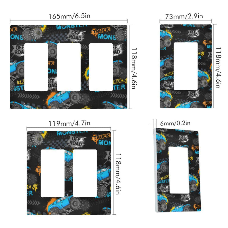 [Australia] - Monster Blue Truck Car Grunge Wall Plate Cover Size 1-Gang 4.6" x 2.9" Single Rocker Switch Plates Kids Boys Decorative Nursery Teen Toddler Game Room Bedroom Bathroom Decor 1 Gang-Single Rocker Monster Car 