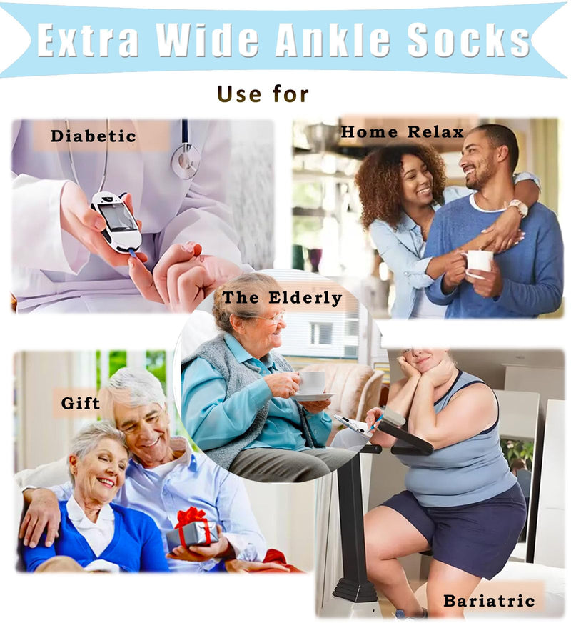 [Australia] - Women 's Diabetic Ankle Socks for Swollen Feet, Edema, Neuropathy, Bariatric Non Binding Super Wide 6 Pairs Medium Black/White/Grey-6 Pairs 