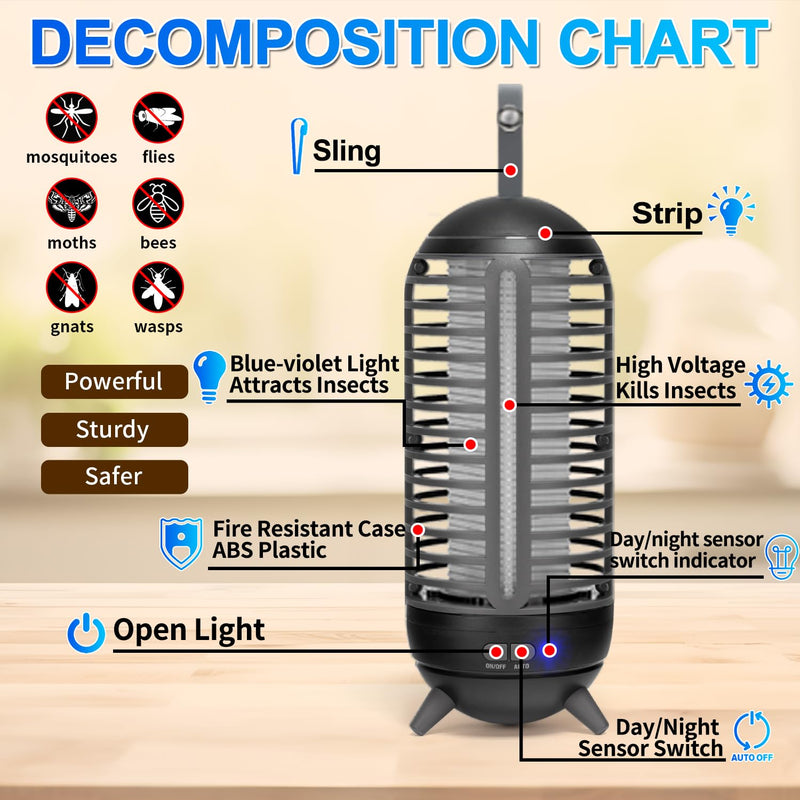 Bug Zapper, indoor and outdoor 2-in-1 mosquito zapper, portable rechargeable waterproof bug zapper, suitable for yard, home, backyard, garden, camping black