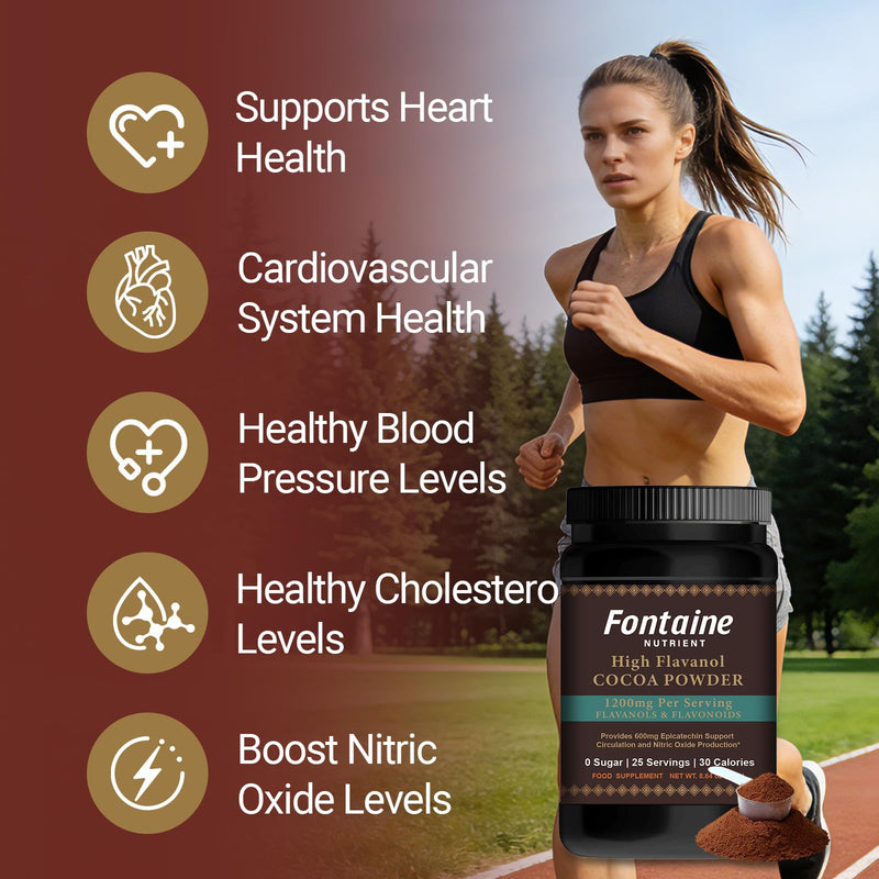 Fontaine High Flavanol Cocoa Powder, 1200mg Flavanols & Flavonoids Supplements, 10X More Flavanols (Epicatechin) Than Cocoa & 600mg of Epicatechin Supplement for Heart Health, Nitric Oxide & Energy