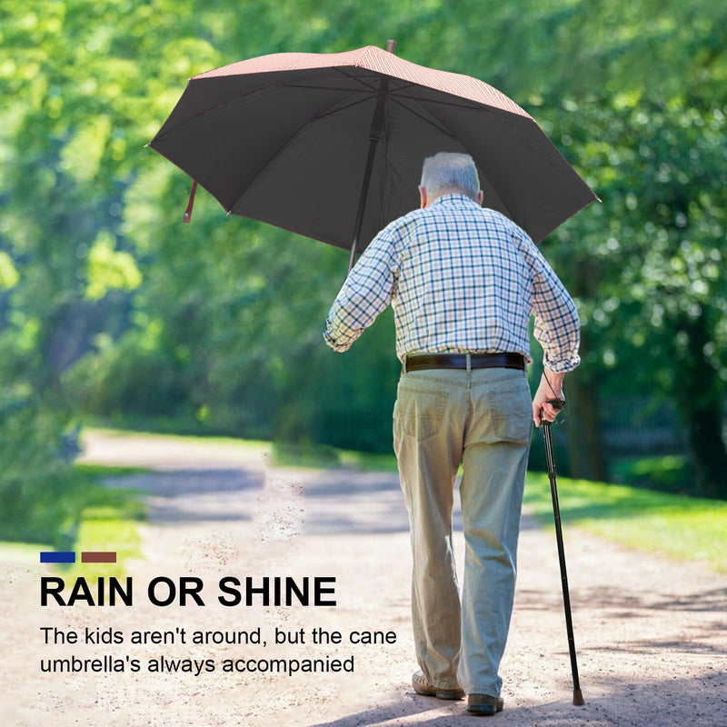 Walking Cane Umbrella for Taller, Heavy Duty Stick Umbrella with Longer Carbon Fiber Cane, Large Walking Stick Umbrella Crutch Umbrella - Ideal Gift for Night Hiking Rainy (Red Stripe Extra Long)