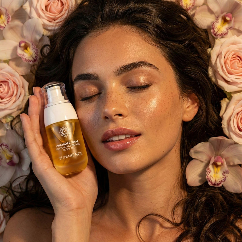 YUNASENCE ORCHIDEE VITAE Precious Organic Anti-Aging Face Oil Serum, w/Orchid Flower, Rose Absolute, Argan, Maracuja, Papaya, Vitamin C, Amino Acid.1oz Boosts collagen, improves skin elasticity.