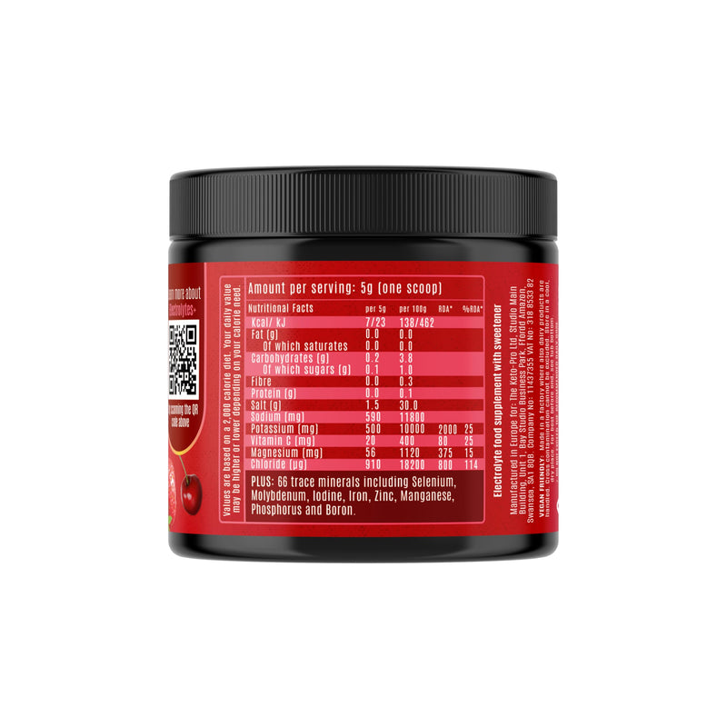 Keto-Pro Keto Electrolytes 250g - 50 Servings | Electrolyte Powder & Salts with 66 Trace Minerals | Supports Your Fasting, Health & Fitness Goals | Cherry Berry Flavour