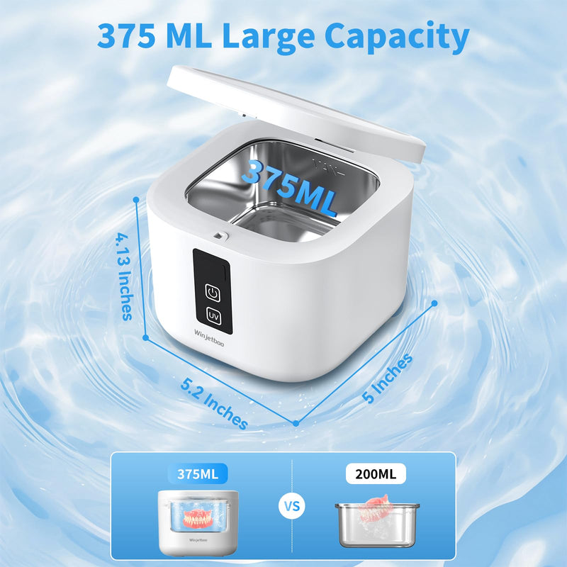 [Australia] - Ultrasonic Retainer Cleaner Machine, 48KHz Dental Cleaning Pod for Denture, Mouth Guard, Aligner, Night Guard, Braces, Toothbrush Heads, Jewelry with Digital Timer & 6 Modes, 13oz Capacity, White 