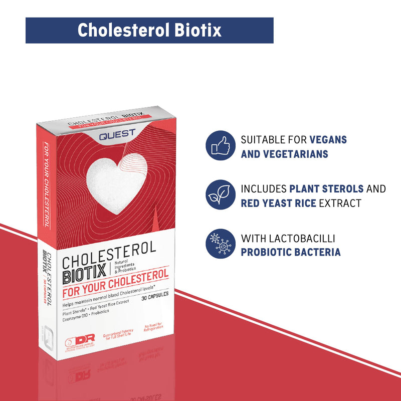Quest - CholesterolBiotix Healthy Cholesterol Lowering Supplement. 30 Vegan Capsules with Natural Ingredients Including Red Yeast Rice Plant Sterols to Lower Cholesterol, Gluten Free (Pack of 2) 1 count (Pack of 2)