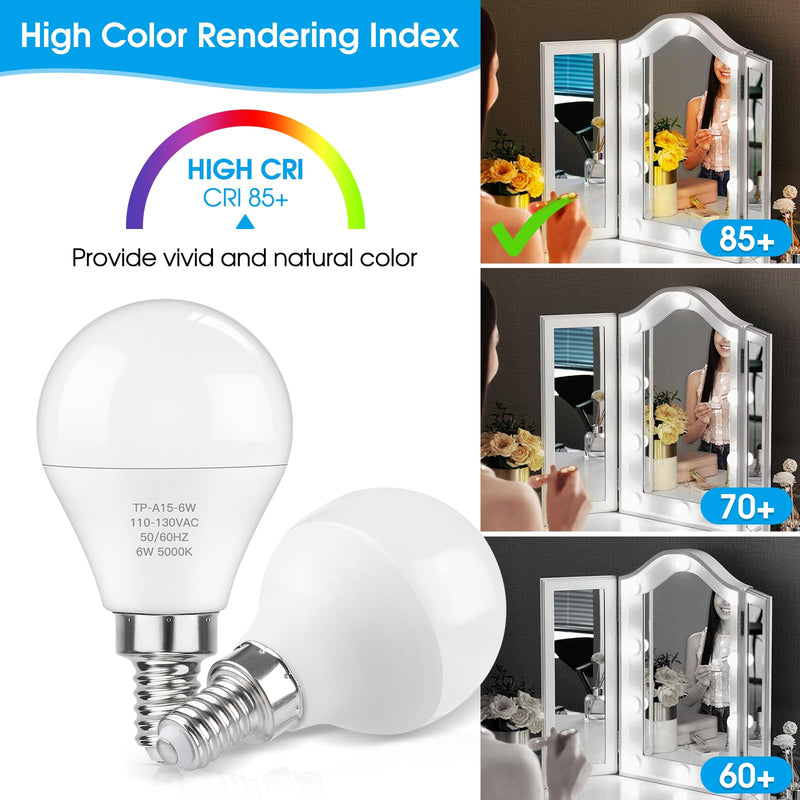 [Australia] - MAXvolador E12 LED 60W Equivalent Daylight White 5000K Ceiling Fan Bulbs, 600LM CRI 85+ Small Base Candelabra Bulbs, 6W Non-Dimmable, Pack of 6 