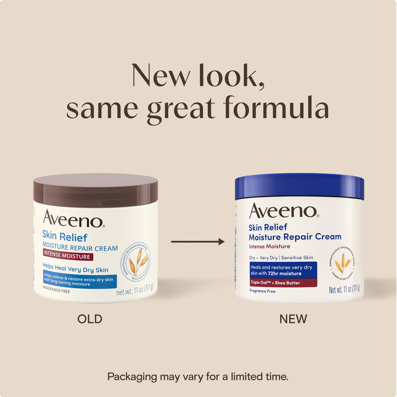 Aveeno Skin Relief Intense Moisture Repair Body Cream with Triple Oat & Shea Butter Formula, Moisturizing Cream Heals & Restores Very Dry Skin with Long-Lasting Moisture, Fragrance-Free, 11 Oz 11 Ounce (Pack of 1)