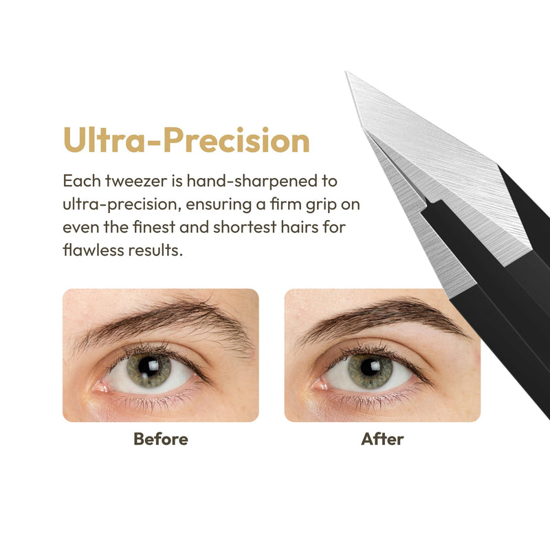 Ultra-Precision Professional Slant Tweezers for Women Facial Hair - German Stainless Steel, Lightweight Black Tweezers for Women & Men, Ideal for Eyebrow & Facial Grooming (Matte Black) 1 / Matte Black