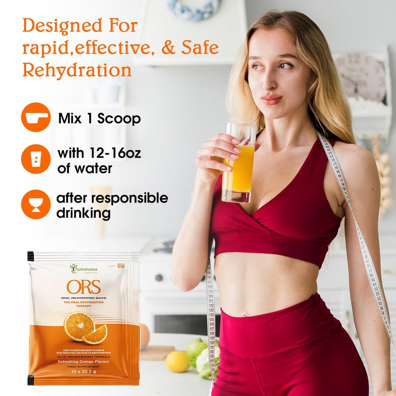 ORS (Oral Rehydration Salts) -Orange Flavour | Replenish Lost Fluids |10 x 20.5g