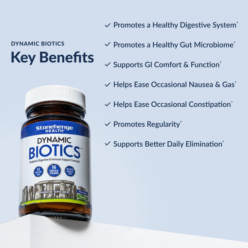 [Australia] - Stonehenge Health Probiotics 55 Billion CFU - 16 Strains, Prebiotic, Synbiotics Dynamic Biotics - Lactobacillus Acidophilus, Delayed Release, Shelf Stable, Non-GMO Gluten Free Veggie Capsule 30 Count (Pack of 1) 