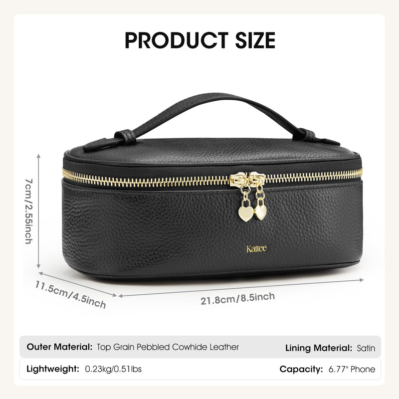Kattee Makeup Bag for Women, Leather Cosmetic Bag, Working Makeup Bags for Ladies with Handles, Portable Travel Toiletry Bag,Black Black