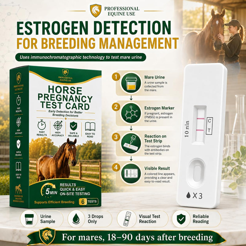 Mare Pregnancy Test Strips – Rapid Urine Kit for Horses, Accurate Results in 10 Mins, Easy Farm Breeding Detection Tool for 18-90 Days After Breeding