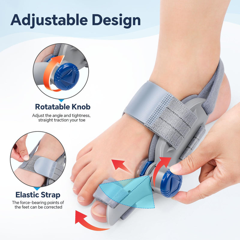 2 Pack Bunion Corrector for Men & Women, Adjustable Knob Toe Splint with Silicone Pads, Bunion Relief Brace with Dual Toe Straps, Night & Day Use, Fits Left & Right Foot DOUBLE
