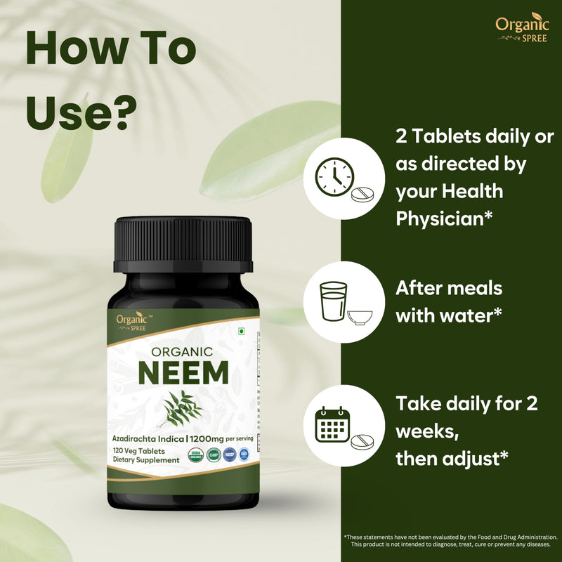 ORGANIC SPREE NEEM 120 Tablets | Azadirachta Indica (Neem) | USDA Organic Certified | Organic and Natural 120tab (1) 1
