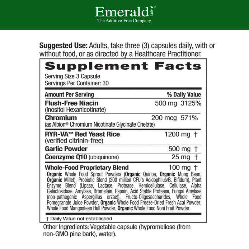 EMERALD LABS Cholesterol Health - Featuring CoQ10, Flush-Free Niacin, RYR-VA, and Garlic for Heart and Circulatory Support - 90 Vegetable Capsules 90 Count (Pack of 1)