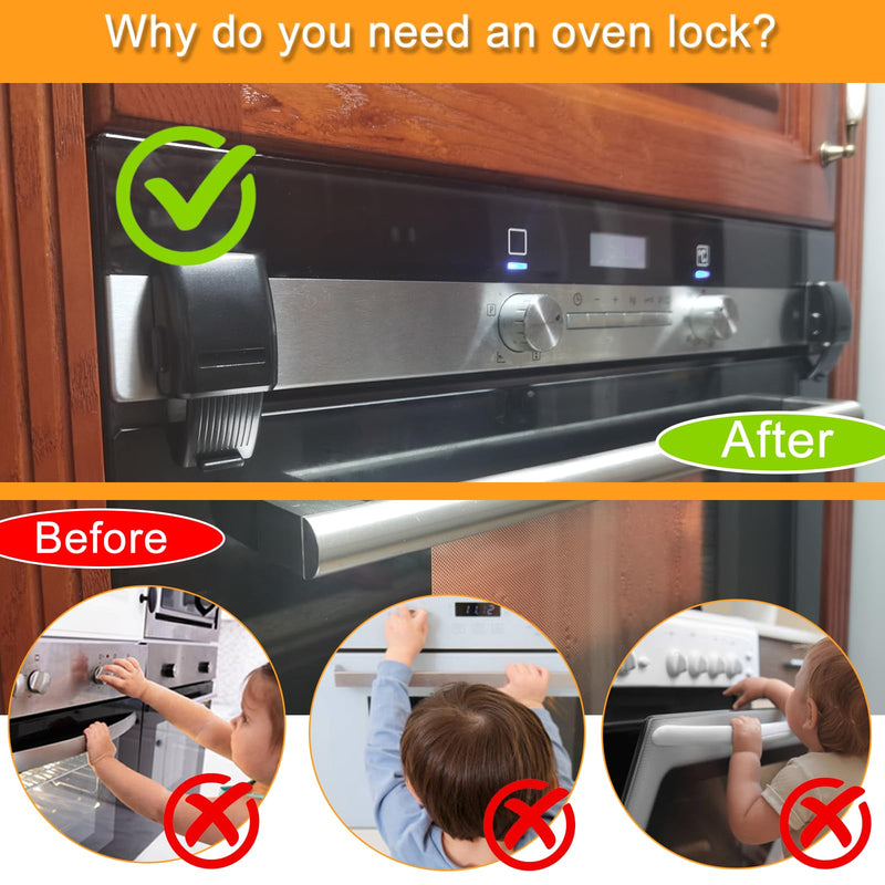 [Australia] - 2 PCS Oven Lock Child Safety, Baby Proofing Oven Lock Child Safety for Toddlers, Easy to Install Oven Safety Locks & Dishwasher Door Lock for Baby Safety C-Black 