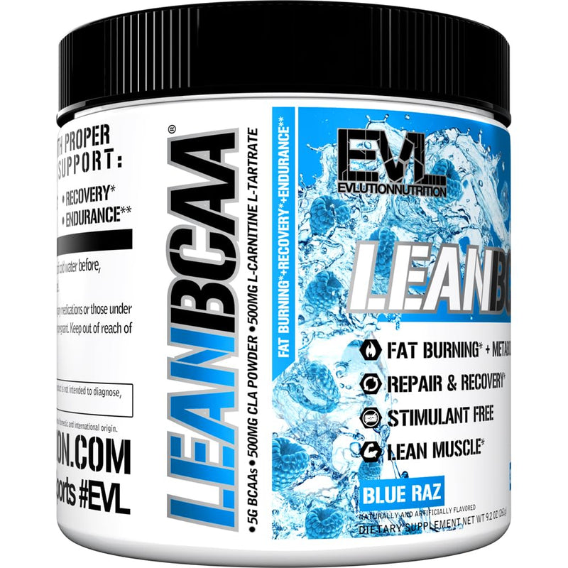 Evlution EVL LeanBCAA Powder with CLA & Carnitine - 30 Servings - Blue Raz | Stim Free - Amino Acids with CLA Carnitine - 2:1:1 Branched Chain Amino Acids Supports Muscle Recovery Fat Burn & Metabolism