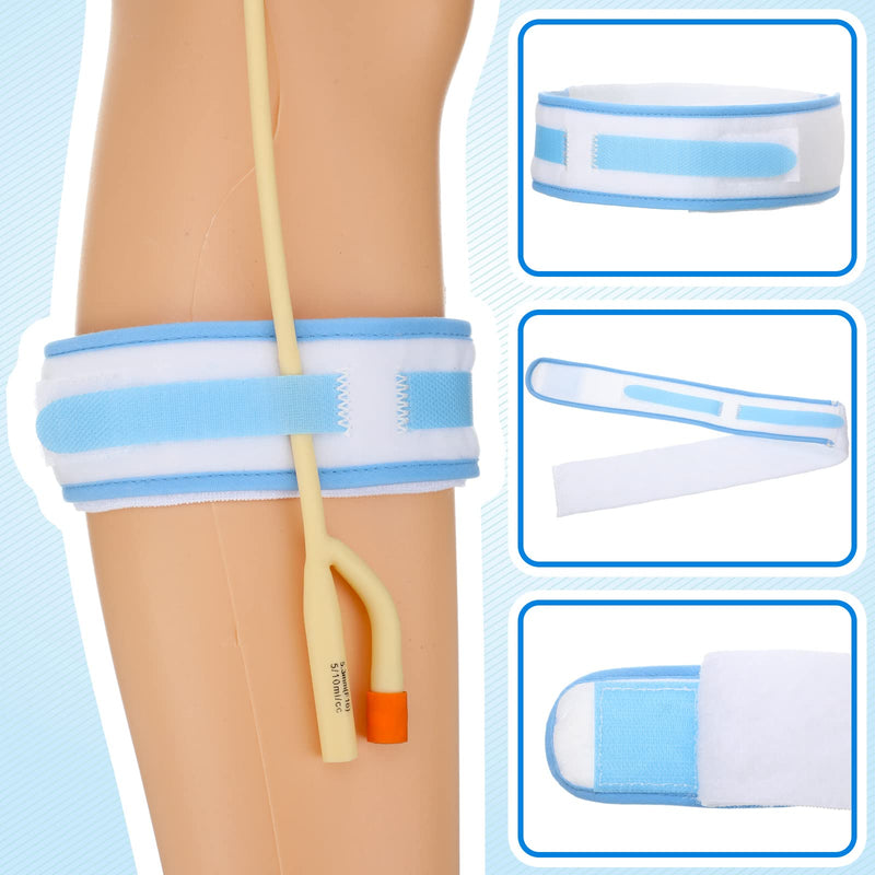 [Australia] - 4 Pcs Catheter Holder Urine Drainage Bag Leg Band Band Straps Anti Slip Urinary Catheter Bag Leg Holder Elastic Foley Catheter Stabilization Device for Men Women, 2 x 23.6 Inch, White and Blue 
