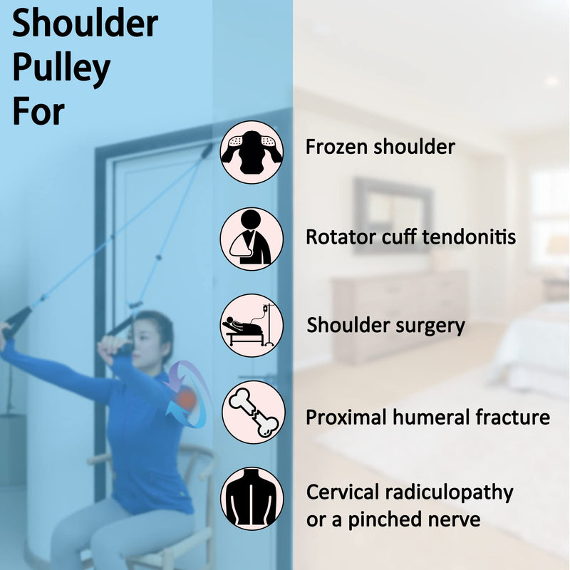 Shoulder Pulley Over The Door Physical Therapy System, Exercise Pulley for Physical Therapy, Alleviate Shoulder Pain and Facilitate Recovery from Surgery（Iron Pulley, Big Door Anchor） Blue