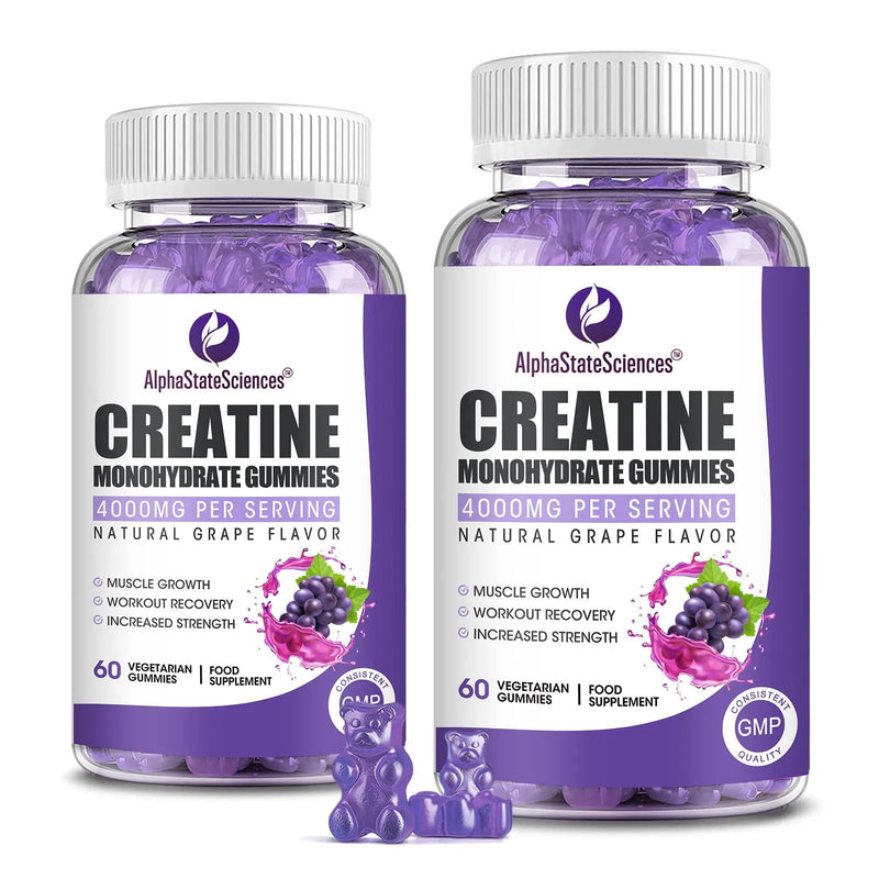 Creatine Gummies - 4000mg Creatine with Calcium, Magnesium & Potassium, Strength, Endurance & Muscle Growth Supplement (60 Gummies)