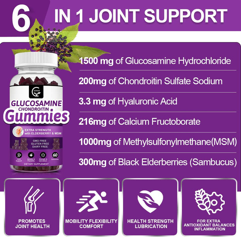 [Australia] - Glucosamine Chondroitin Gummies with MSM & Elderberry Extra Strength - Joint Support, Antioxidant Immune Support Supplement for Adults, Men & Women - 60 Chondroitin Gummies (2 Pack) 60 Count (Pack of 2) 