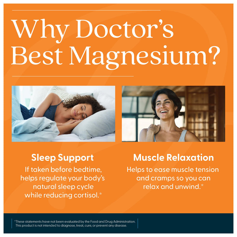 Doctor's Best High Absorption Magnesium Glycinate Lysinate Supplement for Sleep Support - Chelated Magnesium Tablets for Women & Men, 200mg per Serving, Supports Calm & Relaxation, Vegan - 240 Count 240 Count (Pack of 1)