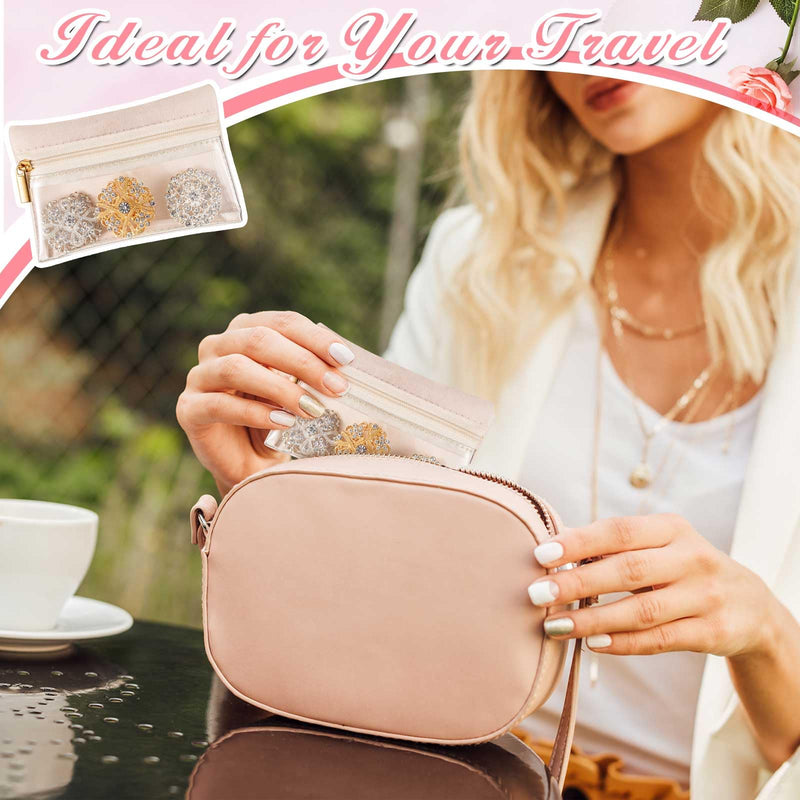 Uiifan Travel Jewelry Organizer Flannel Jewelry Bags Portable Jewelry Pouch with Zipper Pockets for Women Girl Gift 50 Beige and Clear