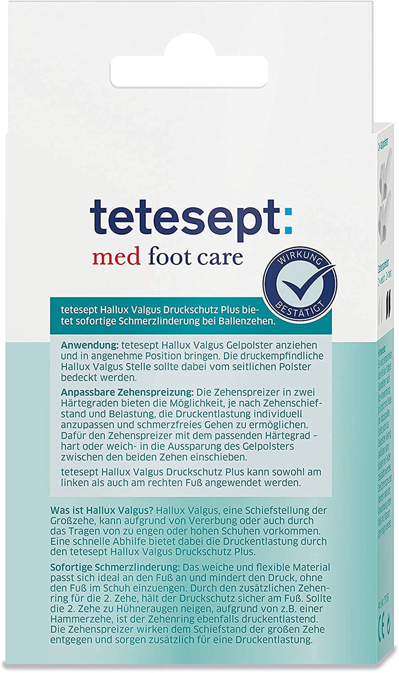 [Australia] - tetesept med foot care Hallux Valgus Pressure Protection Plus - Pain relief and pressure protection for bunions - For pain-free walking - 4 x gel pads + 8 x toe separators (pack of 2) 