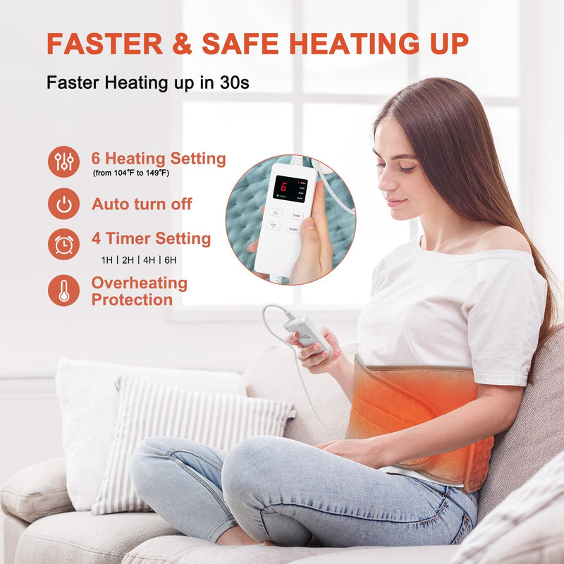 [Australia] - Heating pad, 125x31cm electric heat pad for back, stomach and waist, heating pad with automatic switch-off, 4-timer setting, 6-level temperature, moist and dry therapy 