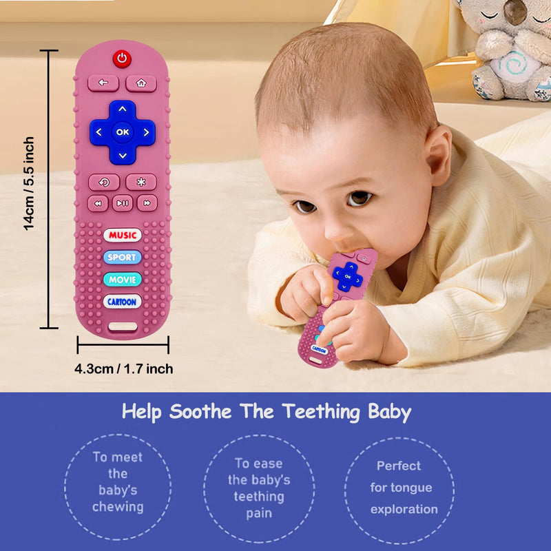 [Australia] - 3 Pack Remote Control Shape Silicone Teethers for Babies Chew Toys, Teething Toys for Infant Toddlers,Baby Remote Control Toy (Black&Blue&Pink) Black&Blue&Pink 