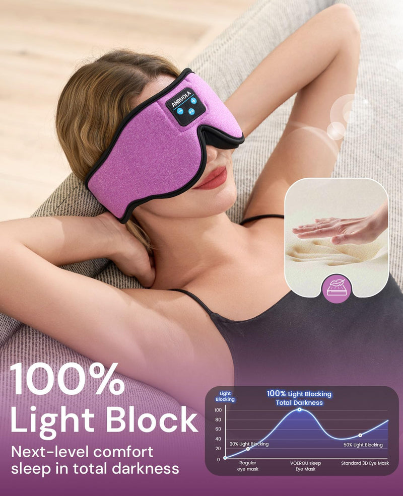 [Australia] - 3D Bluetooth Sleep Mask & Wireless Headphones for Side Sleepers, Comfortable Eye Mask for Sleeping, Meditation & Relaxation, Idea Gift for Men Women Grapepurple 
