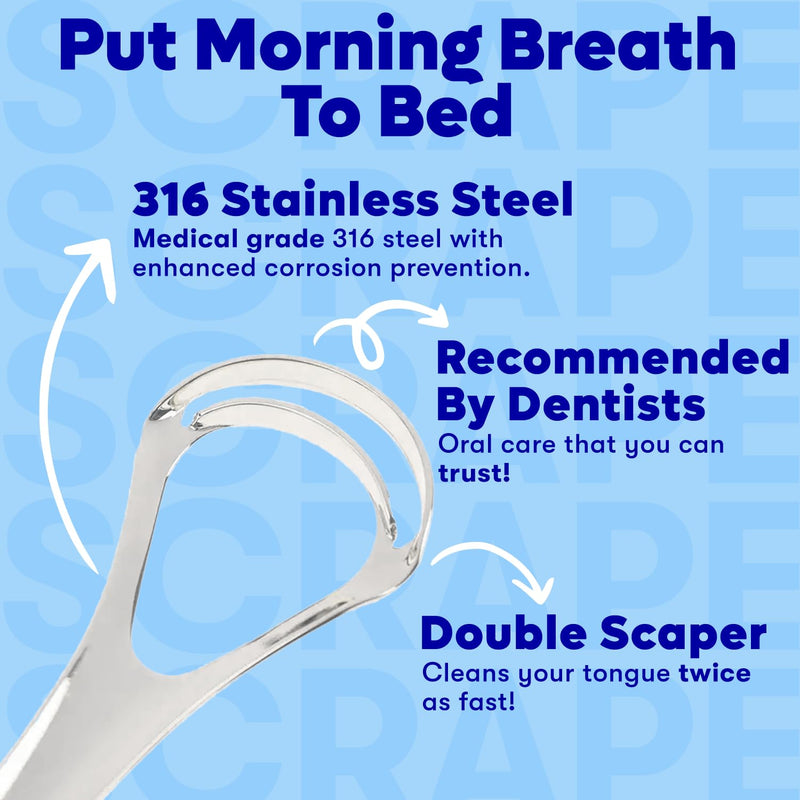 [Australia] - Tongue Scraper For Adults - Dual Head Stainless Steel Tongue Cleaner Travel Metal Case | Bad Breath Mouth Treatment | Best Disposable Metal Plastic-Free Scrubber | Oral Care Hygiene Essential Kit, 2pk Dual Scrape 