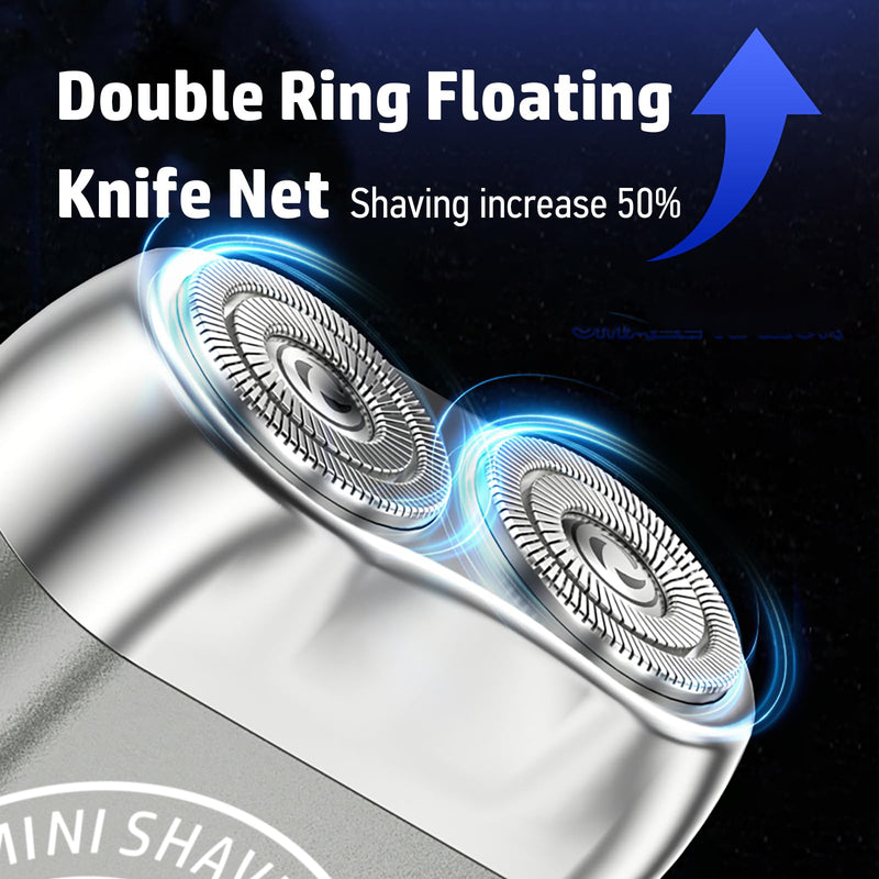 Mini Electric Shaver, 2025 New Upgrade Pocket Dual-Head Electric Shaver, Travel Portable Beard Trimmer for Men, Waterproof Mini Razor, USB C Rechargeable (Silver) Silver