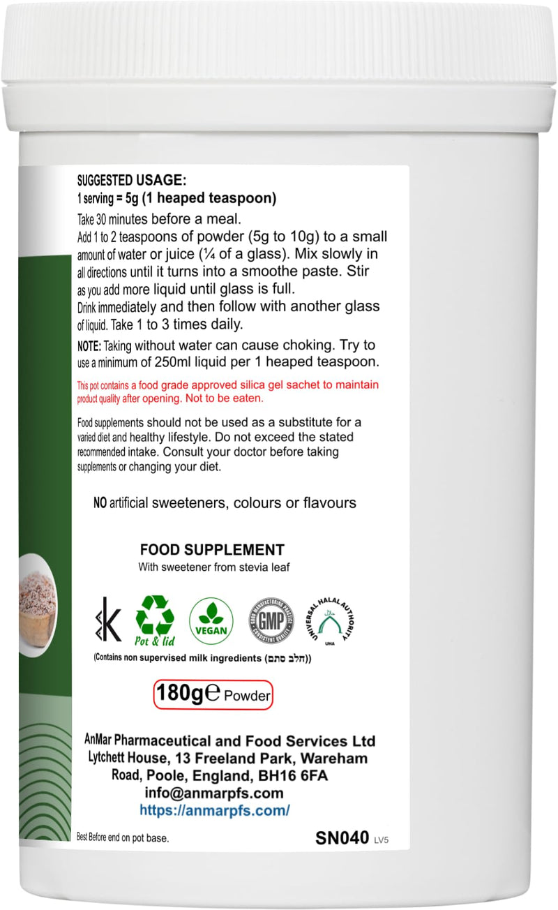 AnMar® FibreFuel | High Fibre Digestive Blend with Glucomannan, Psyllium Husk, FOS, Probiotics & L-Glutamine | Mild Mint | Vegan | 180g Powder