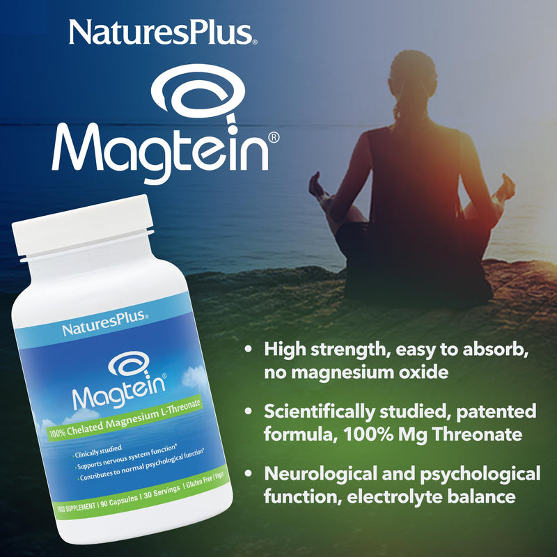 NaturesPlus Magtein Magnesium L-Threonate- High Strength, Calm, Mood, Memory, Focus, Cognitive - Vegan, Non-GMO, Gluten-Free - 90 Capsules