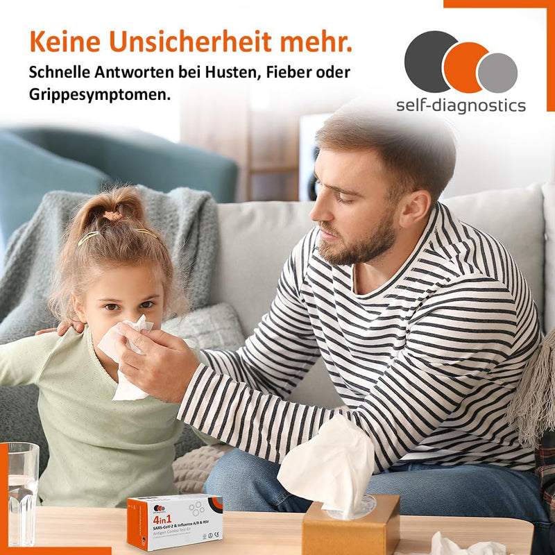 [Australia] - self-diagnostics 4in1 antigen rapid test for laypeople | Test for RSV, COVID-19, Influenza A & B | Pack of 5 – certified home test for the whole family 