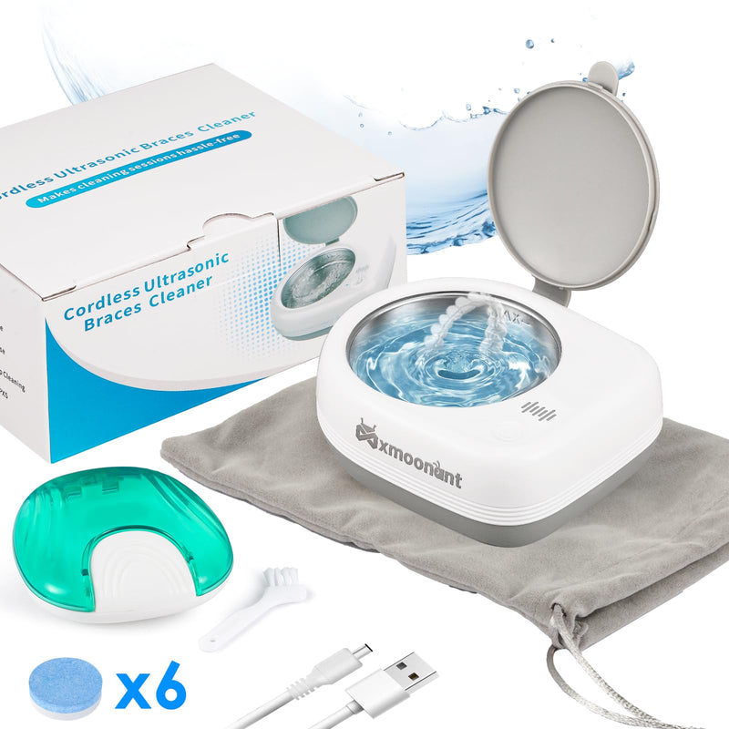 [Australia] - Mxmoonant Wireless Braces Cleaner, 2000mAh Rechargeable, 50kHz, 80ml, 360g, 18W, 5V2A, with Retainer Case & Mini Brush, Suitable for Travel, Business Trips, Office 
