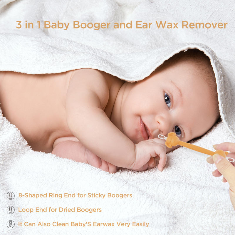 3 in 1 Baby Booger Remover and Baby Ear Cleaner Tool Baby Nose Cleaner with Soft Silicone End Dual Ear Wax and Snot Remover Safe Nasal Picker for Newborns Infants & Toddlers, BPA Free Orange and Blue