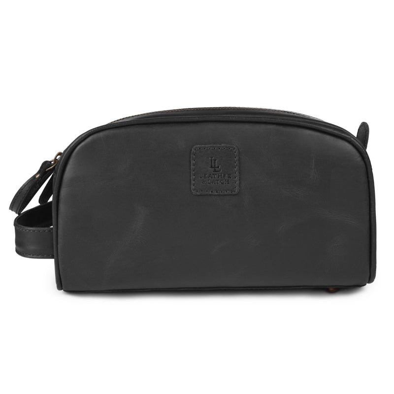 Full Grain Leather Toiletry Bag for Men & Women – Water-Resistant Travel Shaving Kit Organizer with YKK Zipper, Spacious Bathroom Grooming & Cosmetic Storage Case - Black