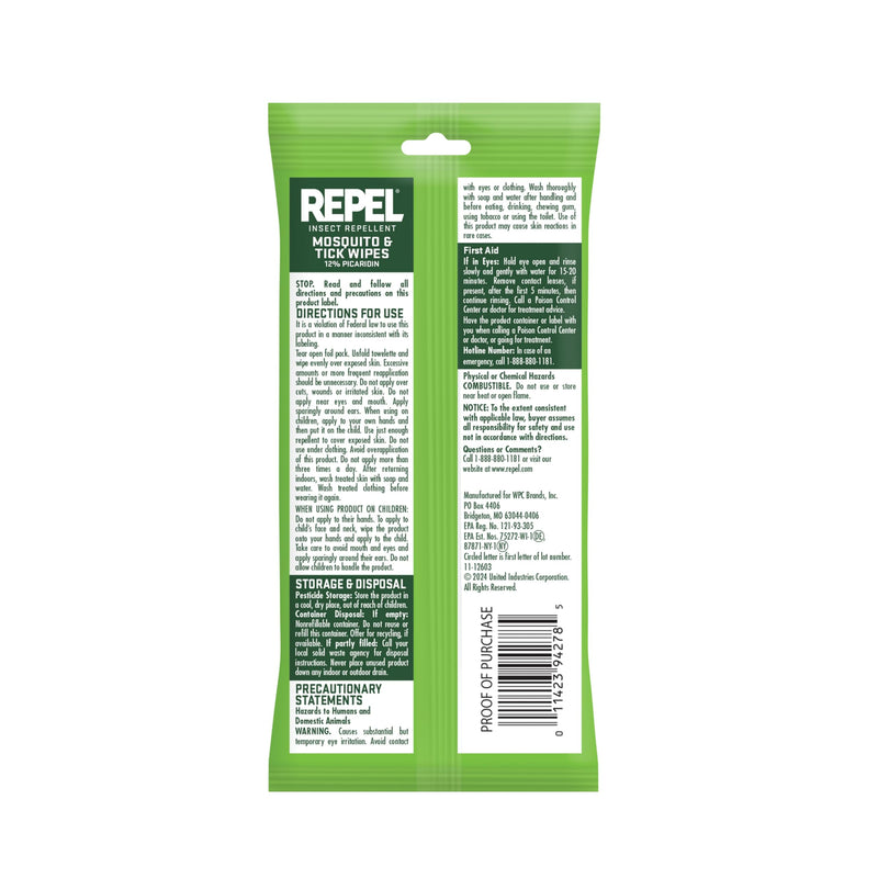 [Australia] - Repel Insect Repellent Mosquito & Tick Wipes 12% Picaridin, Repels Mosquitoes and Ticks for Up to 10 Hours in A Convenient Travel Wipe for Whole-Family Mosquito and Tick Protection,15 Count, 3 Ounces 