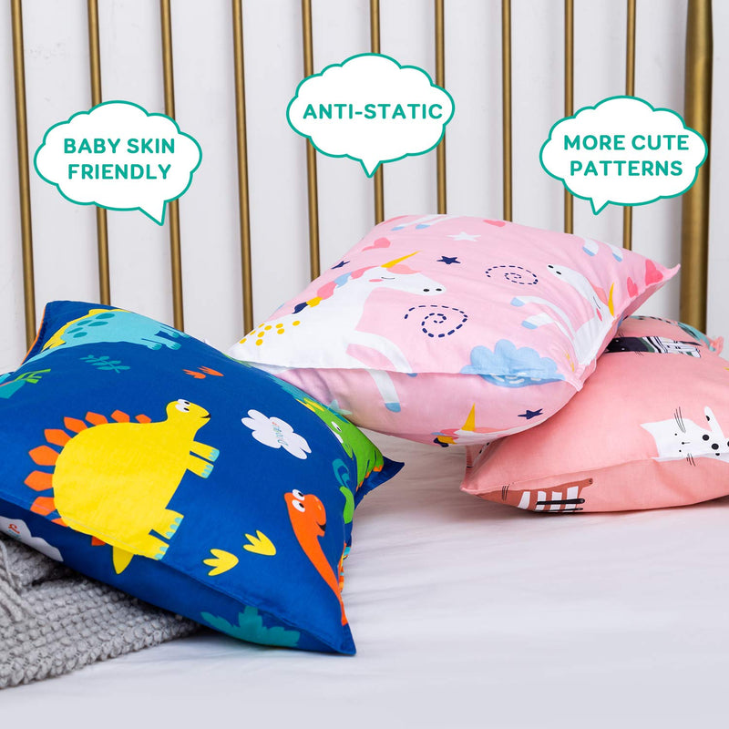 [Australia] - Toddler Pillow with Organic Cotton Pillowcase Set 14x19, Pink Unicorn Kids Pillows for Sleeping, Girls Breathable Pillow with Pillow Cover for Kids Sleeping, Machine Washable 14*19in 1 Pack 