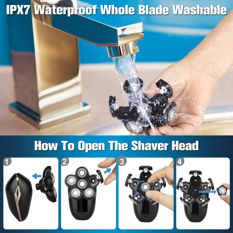 [Australia] - Head Shaver for Bald Men,6-in-1 Electric Shaver for Bald Head 6D Wet/Dry Waterproof Mens Electric Razor Head Shavers Mens Grooming Kit Cordless Rechargeable Face Head Shaving Rotary Shavers 