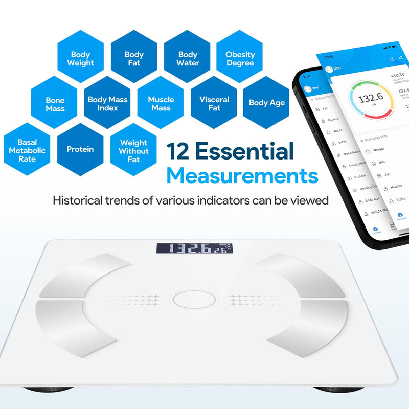 [Australia] - Accurate LED Display Bathroom Scale with Mobile App for Body Composition Analysis, Smart Digital Body Fat Scale (White) White 