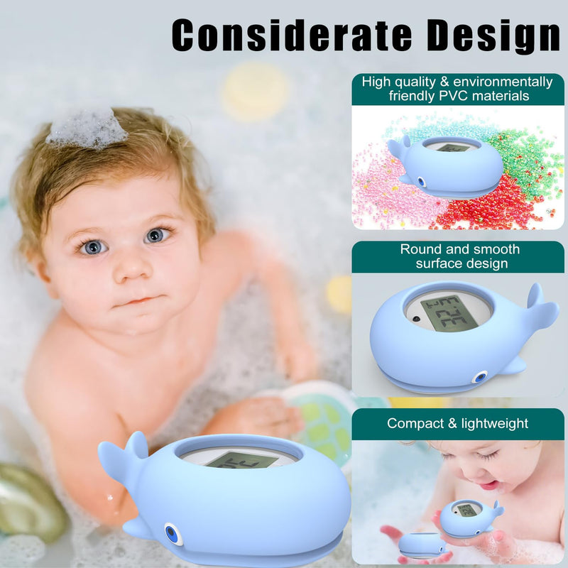 Baby Bath Thermometer with LED Display and Temperature Warning, Digital Room Thermometer & Fahrenheit Water Temperature Thermometer, Infant Bath Toys Floating Toy Safety Thermometer for Kids Newborn Blue