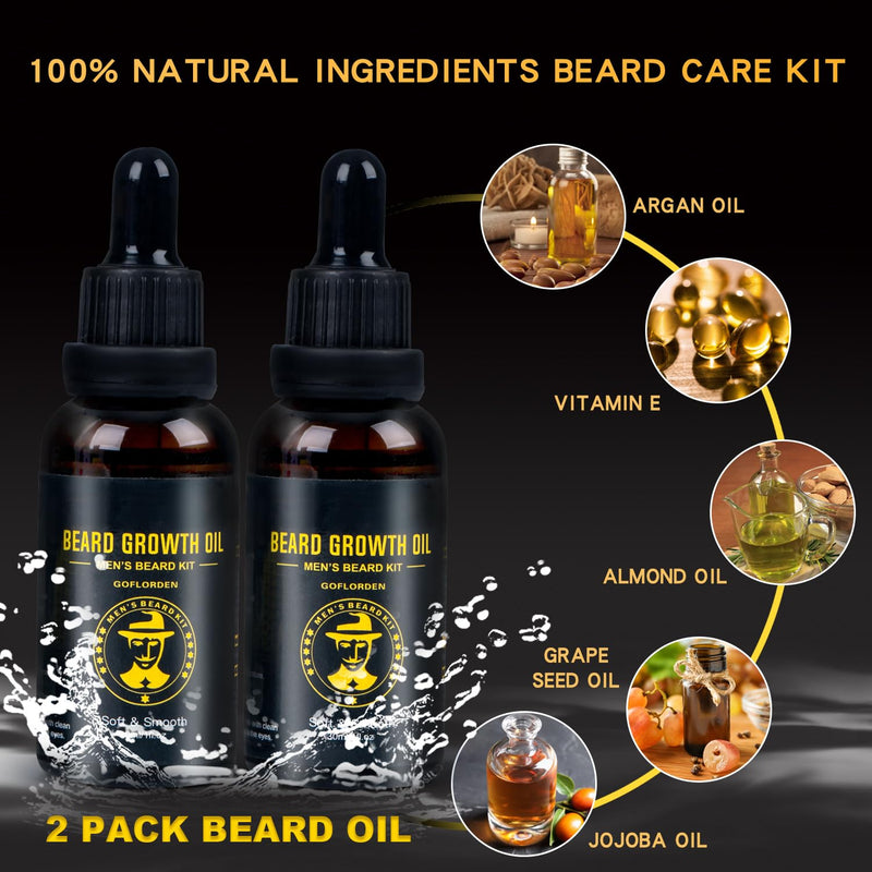 [Australia] - Beard set, beard care set for men, beard growth set with beard roller, pack of 2 beard growth oil, beard shampoo, beard conditioner, beard brush, beard balm, beard comb, scissors, gifts for him menthol 